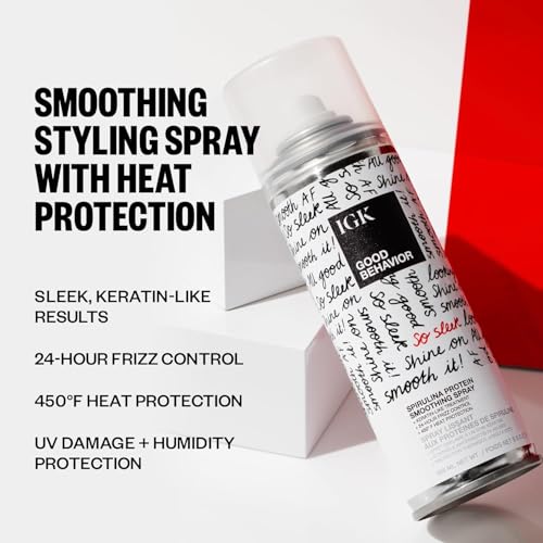 IGK Glass Hair Duo | Good Behavior Spirulina Smoothing Spray + Disco Disco Clear Gloss Shine Spray | Keratin Like Treatment + Glossy Finish | 5.6 oz + 5.3 oz
