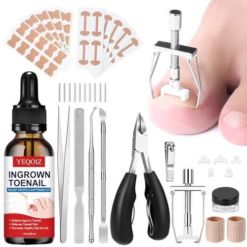 Ingrown Toenail Removal Kit, Ingrown Toenail Relief Tool Kit with Ingrown Toenail Corrector, Ingrown Toenail Drops, Corrector Patch, Toenail Clipper, Nail File Lifter Tools