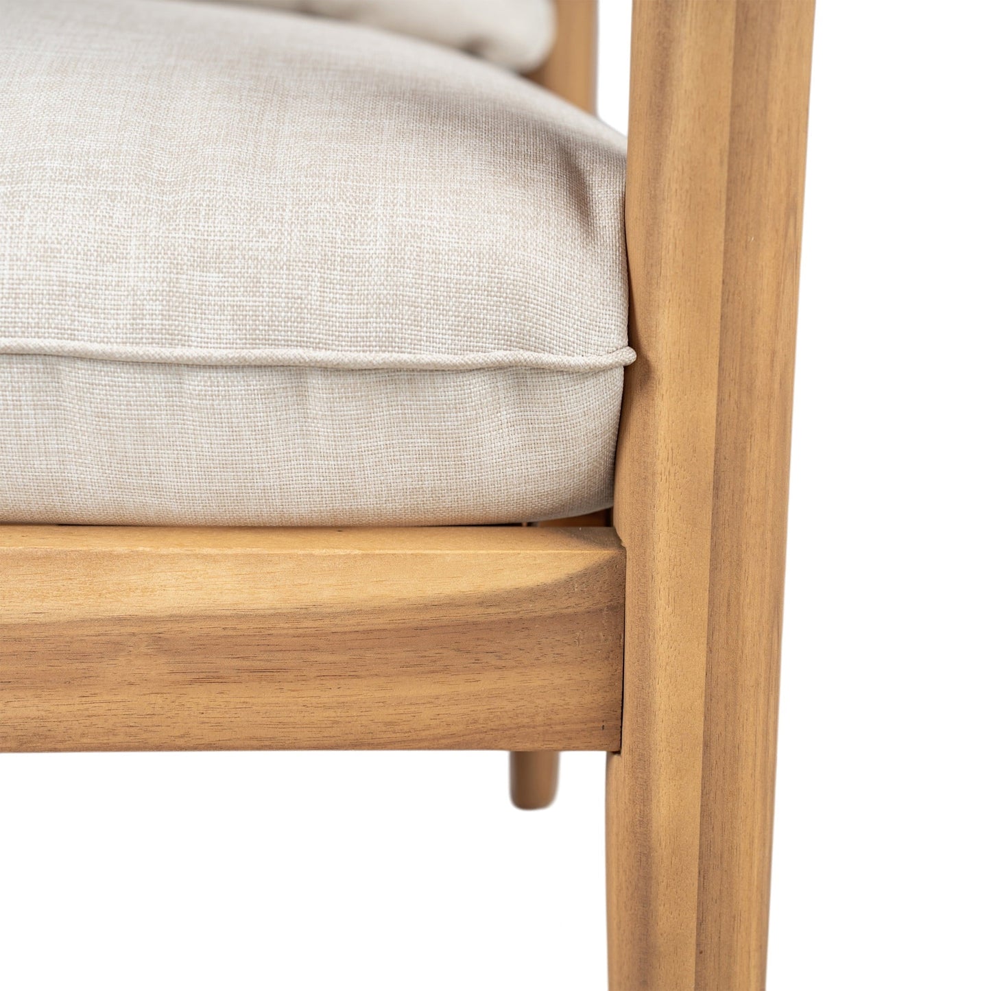 Christopher Knight Home Wood Outdoor Lounge Chair with Wide Backrest and Armrests, Beige Cushion