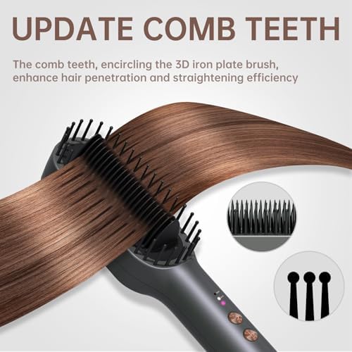 Hair Straightener Brush, Hair Straightener Comb Straightening Brush for Women, 30s Fast Heating & Dual Voltage, Grey
