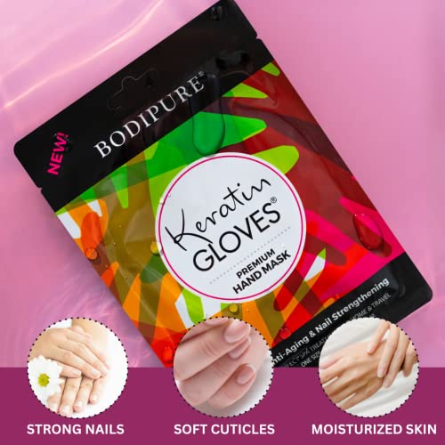 Bodipure Premium Hand Mask Keratin Gloves | Moisturizing Gloves for Dry Hands & Nail-Strengthening & Cuticle Softening | Spa Experience at Home | Chemical Free & for All Skin Types | 4 Pairs