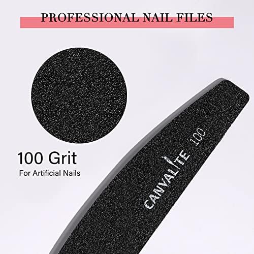 Canvalite 40 PCS Nail File Professional Reusable Peel and Stick Nail Files Replaceable Emery Boards 100 Grit Fingernail Files Manicure Tools for Home and Salon Use