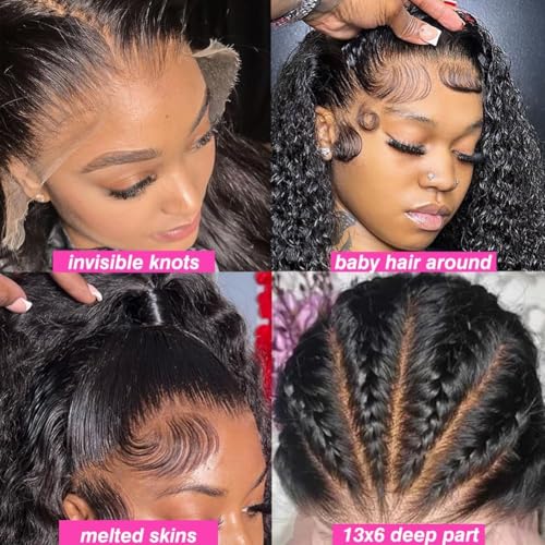 32 Inch Water Wave Lace Front Wigs Human Hair 13x6 Deep Part Curly Wig for Women 200 Density Water Wave Frontal Wigs Human Hair Pre Plucked