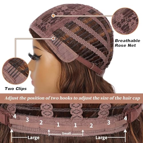 Lativ Brown Highlight Wigs for Women Short Wavy Curly Bob Wig with Bangs Shoulder Length 14 Inches Synthetic Hair for Daily Party Use