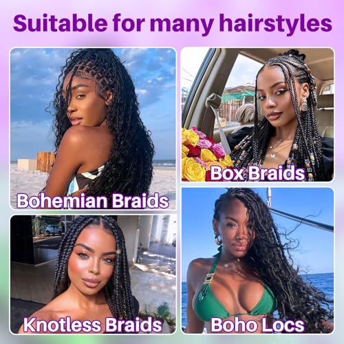 Human Braiding Hair for Boho Braids, Deep Wave Bulk Boho Braids Human Hair for Knotless Curly Bohemian Water Wave Boho Hair for Braiding 70g 16 Inch Natural Color (2 No Weft Bundles/Pack)