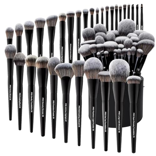 Bueart Design 32Pcs PRO Grade Makeup Brushes Set with Super large Holder, Premium Ultra-soft Synthetic Foundation Contour Powder Blush Concealer Eyeshadow Classic Black Make up Brush