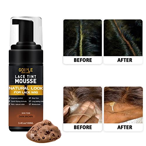 Lace Tint Melting Mousse for Wigs, Toupees, and Hairpieces - Natural Finishing Color and Glue Tool Set (Dark Brown)