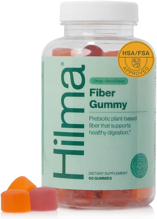 Hilma Prebiotic Fiber Gummies, Daily Fiber Supplement, Gummies for Adults, Supports Gut Health for Women and Promotes Regularity, Citrus and Berry Natural Flavor, FSA Eligible, 60 Count