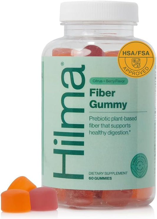 Hilma Prebiotic Fiber Gummies, Daily Fiber Supplement, Gummies for Adults, Supports Gut Health for Women and Promotes Regularity, Citrus and Berry Natural Flavor, FSA Eligible, 60 Count