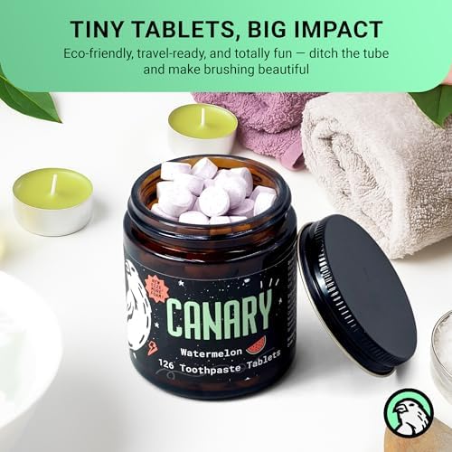 Canary Nano Hydroxyapatite Toothpaste Tablets Watermelon- Remineralizing, Fluoride Free, All Natural Tabs with Xylitol - Great for Kids, Plastic Free - 126 Count