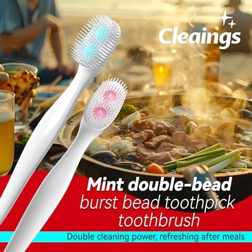 cleaings® Mini Brushes-Disposable Toothbrushes with Double Cleaning Beads Toothpaste and Pick for Work or Travel, 20 Count-Mint Flavor（Pack of 1）