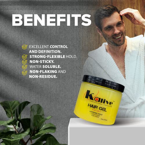 KALIVE Men's Hair Styling Gel 16 oz, Strong-Hold and Light Shine all day, Mens Hair Product fresh scent No Flaking or Alcohol.