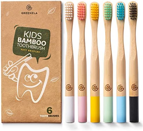 Greenzla Kids Bamboo Toothbrushes (6 Pack) | BPA Free Soft Bristles Toothbrushes | Eco-Friendly, Natural Bamboo Toothbrush Set | Biodegradable & Compostable Charcoal Wooden Toothbrushes