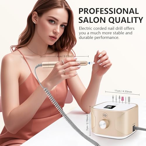 Kredioo Nail Drill Professional Electric 35000RPM Nail Drill Machine Kit Remove Gel Nails Acrylic Polish Thick Toe with 11 Sanding Bits E File Set