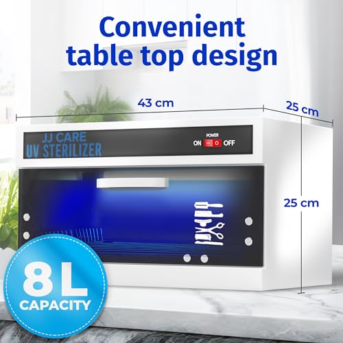 JJ CARE UV Sanitizer Cabinet – 8L Capacity, Manual Timer, Professional Tabletop UV Sanitizer Cabinet for Salon, Spa, Office & Home Use, 99% Sanitization Efficiency