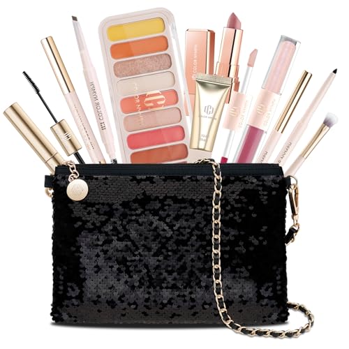 Color Nymph Teen Girls Makeup Kits, Makeup Kit For Girls All In One Makeup Sets For Women With Sequin Bag Packed Individually 9 Colors Eyeshadow Palette Lip Gloss Eyeliner Mascara -Orange Pink