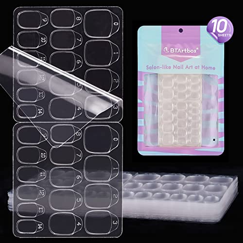 BTArtbox 10 Sheets 15 Sizes Ultra Thin & Waterproof Nail Stickers for Fake Nails, 300PCS Double Sided Jelly Nail Sticky Tabs for Manicure