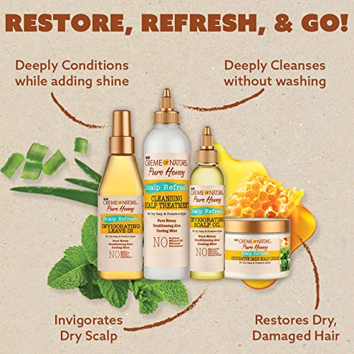 Creme of Nature Pure Honey Scalp Refresh Leave-In Conditioner, With Aloe Vera, Peppermint & Honey, Detangles & Moisturizes Hair & Scalp, Ideal for Braids, 8 oz