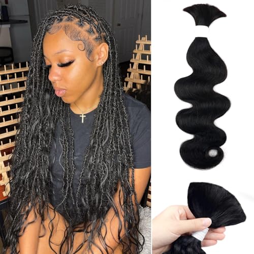 Human Braiding Hair 100g One Bundle/Pack 18 Inch Natural Black Body Wave Curly Bulk Human Hair for Braiding No Weft 100% Unprocessed Brazilian Human Hair Braiding Hair for Boho Braids