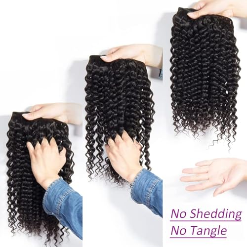 Human Hair Bundles Deep Wave 14 16 18 Inch Curly Bundle Human Hair 100% Unprocessed Brazilian Virgin Hair 3 Bundles for Women Wet and Wavy Hair Bundle Weave Extensions Natural Black