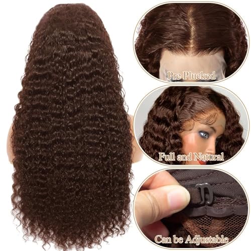 Chocolate Brown HD Lace Front Wigs Human Hair 180% Density 13x4 Water Curly Lace Front Wigs Human Hair Pre Plucked Glueless Wigs Human Hair for Black Women (20Inch, Brown)
