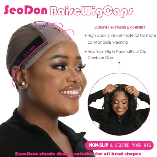 Lace Wig Grip Cap for Women 4x5 Transparent Lace Wig Caps Non Slip Wig Gripper for Keeping Wigs In Place Adjustable Wig Cap with Grip Headband Make Your Wigs Glue Free (Brown, Medium)