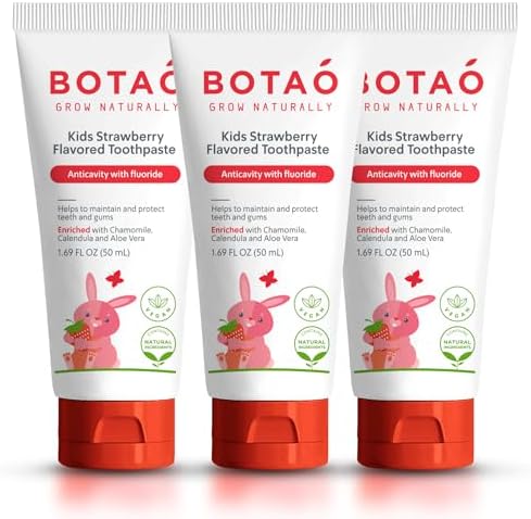 Kids Toothpaste | Natural Strawberry Flavored Anticavity Fluoride Toothpaste Maximum Cavity Protection| EWG Verified, Vegan, SLS Free, Safe to Swallow, Aloe Vera (3Pack)
