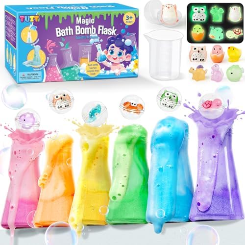 Kids Bath Bombs Potions Kit with 12PCS Surprise Toys Inside & 6PCS Bubble Bath Bottles for Toddlers (Glow)
