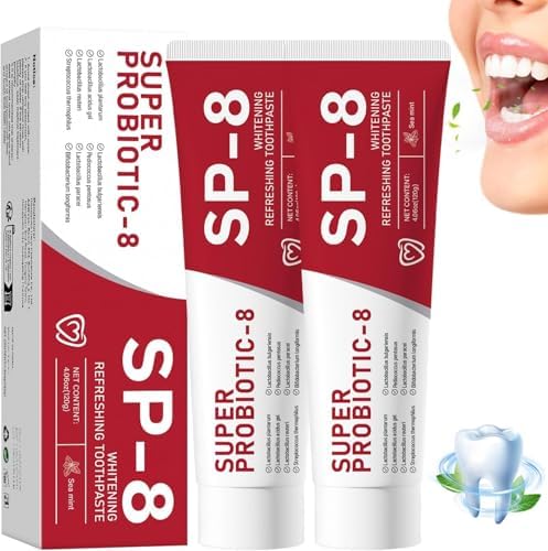 2Pcs Sp-8 Probiotics Whitening Toothpaste Upgraded, New Version Fluoride-Free & Probiotic-Infused Formula, Ultra Fresh Mint for Deep Cleaning & Long-Lasting Fresh