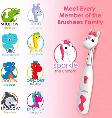 Brusheez Kids’ Electric Toothbrush Set - Safe & Effective for Ages 3+ - Parent Tested & Approved with Gentle Bristles, 2 Brush Heads, Rinse Cup, 2-Minute Timer, & Storage Base (Sparkle The Unicorn)