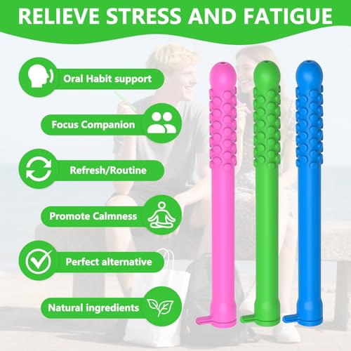 Lemon Flavored Chewable Breather Sticks with Essential Oil Pure-Locked Flavor Breather Chew Stick, Chewable Oral Fixation Tool with 3 Refill Cores for Travel/Office/Car