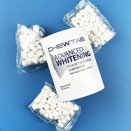 Chewtab Advanced Whitening Toothpaste Tablets with Nano-Hydroxyapatite 180 Count Refill (Peppermint)