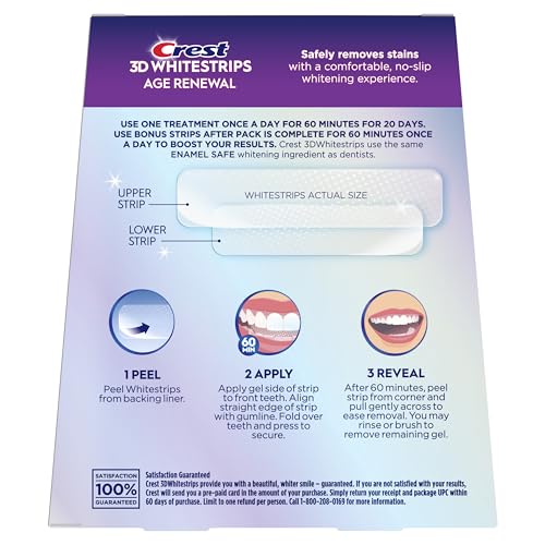 Crest 3D Whitestrips Age Renewal – Teeth Whitening Kit, 24 Treatments (20 + 4 Bonus), Each with 1 Upper/1Lower, 48 Strips – Crest 3DWhite Teeth Whitening Strips
