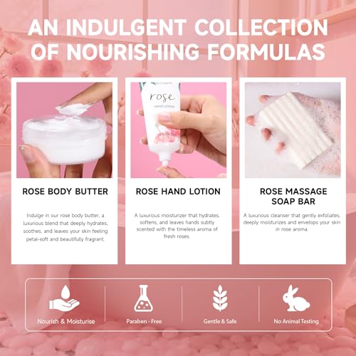 BODY & EARTH Spa Gift Set for Women - Luxurious 5 Pcs Bath and Body Gift Sets with Rose Scent, Spa Gift Box, Bath Set Includes Body Wash, Body Butter, Body Lotion and More, Birthday Gifts for Women