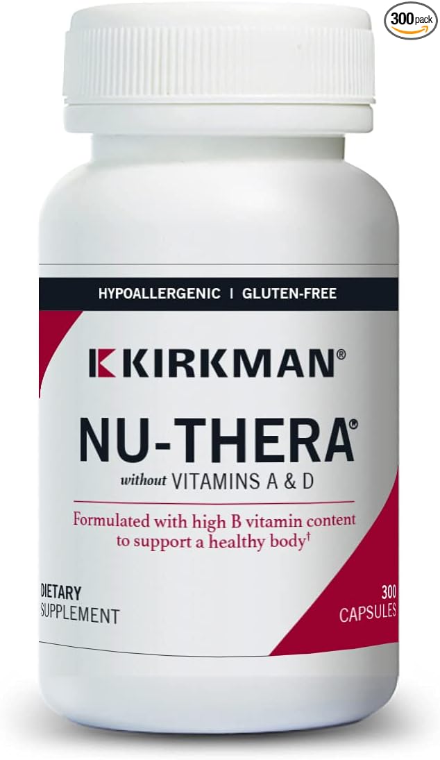 Kirkman Nu-Thera Without Vitamins A & D - Hypoallergenic || 300 Vegetarian Capsules || Multi Vitamin with Vitamin B-6