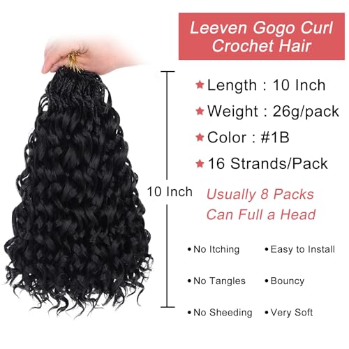 Leeven Gogo Curl Crochet Hair 10 Inch 8 Packs Black Ocean Wave Crochet Hair Pre Looped Deep Twist Goddess Box Braids Short Curly Water Wave Synthetic Braiding Hair for Women Girl Kids