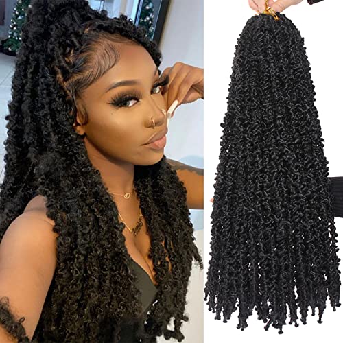 Leeven 24 Inch Butterfly Locs Crochet Hair 6 Packs Distressed Faux Locs Crcoeht Hair 1B# Pre-twsied Synthetic Fluffy Goddess Butterfly Soft Locs Crochet Braids Hair Extensions