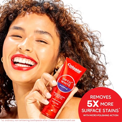 Colgate Optic White Purple Toothpaste for Whitening, Enamel-Safe Mint, 3 Pack, 4.2 oz