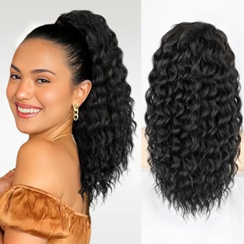 HMD Curly Ponytail Extension Drawstring Ponytail for Black Women Black Mixed Ginger Curly Clip in Hair Extensions 22 Inch Ponytail Extension Synthetic Hairpiece for Daily Party
