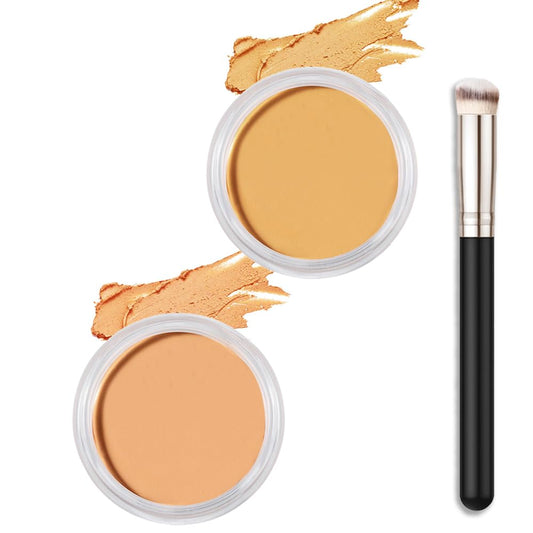 Kaely 2Pcs Cream Pot Concealer Full Coverage Set,Conceal Brighten Dark Circles,under Eye Color Correcting Concealer,Waterproof Foundation Palette with Brush,corrector de ojeras,Vegan Makeup,05+06