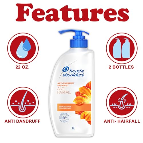 Head & Shoulders Anti Hair fall Shampoo, 2 Pack Anti Dandruff Shampoo, Relieves Dry Scalp and Repairs Damage, Fresh Scent, 22 oz Pump Bottles