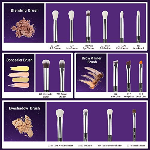 Jessup Eye Makeup Brushes Set Professional 15pcs with Eyeshadow Blending Concealer Eyebrow Eyliner Brush (Pearl Black/Silver)