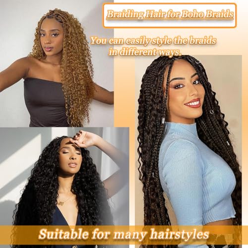 Human Braiding Hair Mix Synthetic Boho Hair for Braiding, 18 Inch Wet and Wavy 2 Pcs Deep Wave Bulk for Curly Bohemian Hair Extensions(1B, 18 Inch)