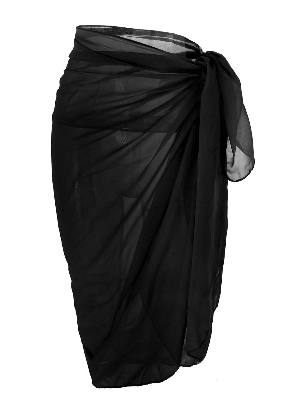 CHIC DIARY Beach Cover Up for Women Swimwear Chiffon Pareo Bikini Sarong Bathing Swimsuit Wrap Skirts (Pure Black)