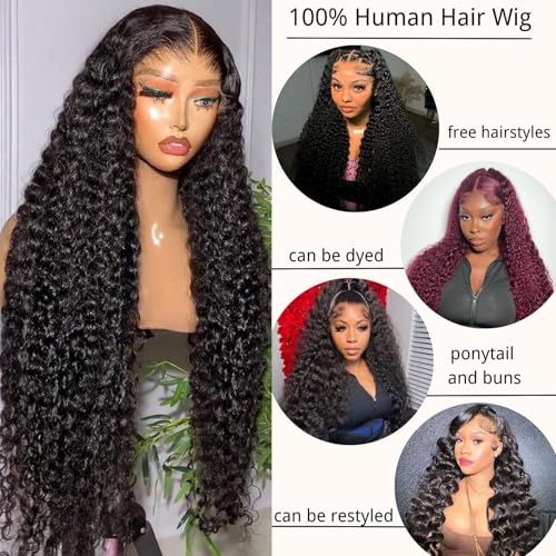 32 Inch Water Wave Lace Front Wigs Human Hair 13x6 Deep Part Curly Wig for Women 200 Density Water Wave Frontal Wigs Human Hair Pre Plucked