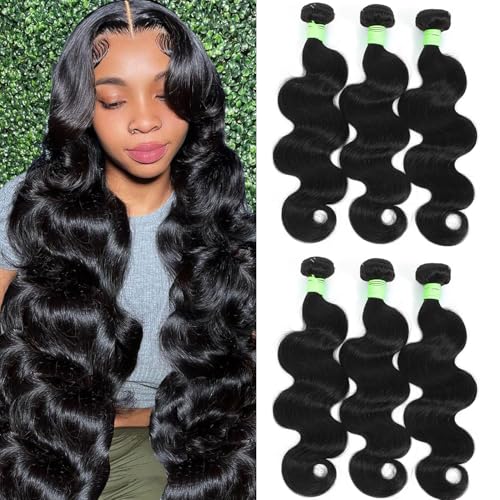 Human Hair Bundles Body Wave Bundles Human Hair 16 18 20 Inch 12A Grade 100% Unprocessed Brazilian Virgin Hair Body Wave 3 Bundles Deals Real Human Hair Extensions For Black Women Natural Black
