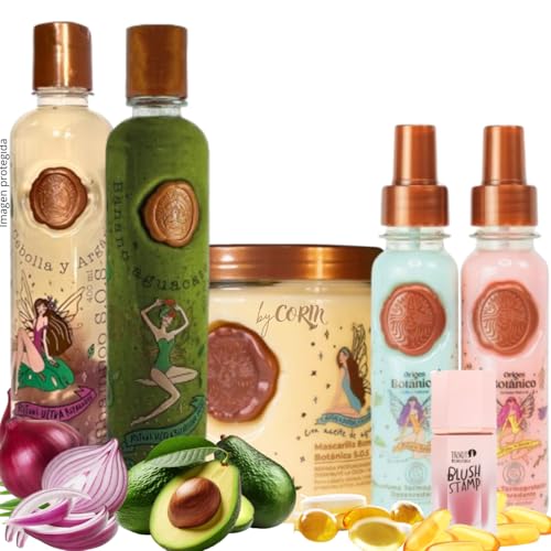 KIT 5 Crecimiento Acelerado y Ultra Reparador S.O.S: Shampoo de Cebolla, Mascarilla para el Cabello, Acondicionador Intensivo PLEX, DUO Termoprotector para Cabello con Feromonas (+ Obsequio Ritual)