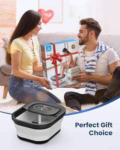 COMFIER Collapsible Foot Spa Bath Massager with Heat, Pedicure Foot Spa with Bubbles, Red Light, Pumice Stone and Shiatsu Massage Rollers, Heated Bath Spa for Relaxation and Stress Relief (Black)