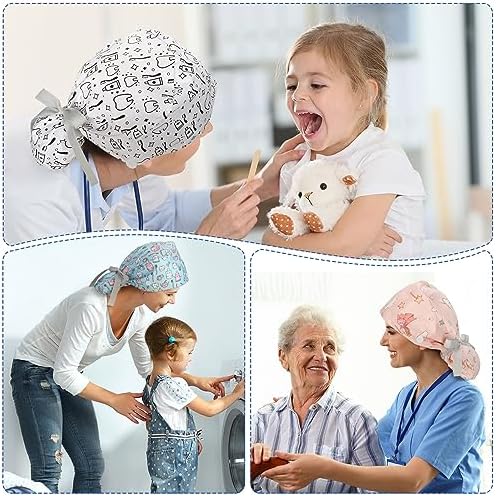 Honoson 6 Pcs Dental Scrub Caps Women Dentist Nursing Hats Adjustable Bouffant Nurse Hats Ponytail Turban Caps