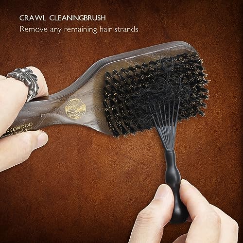 Boar Bristle Brush for Shine and Texture - Stiff Bristles for Medium Hair/Beards, Cleaning Brush Included